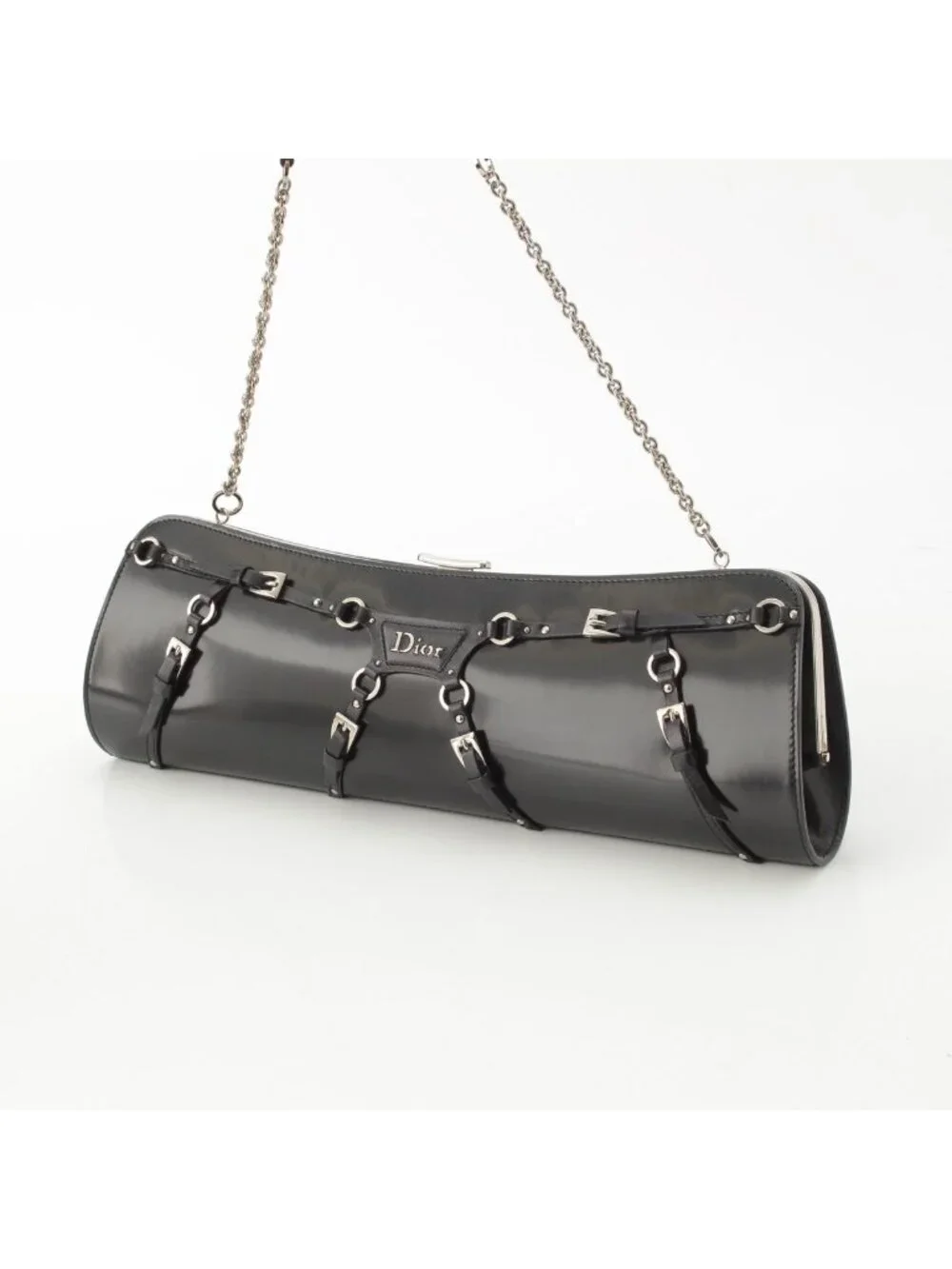 Dior Galiano Era Leather Bondage Chain Shoulder Bag Black
